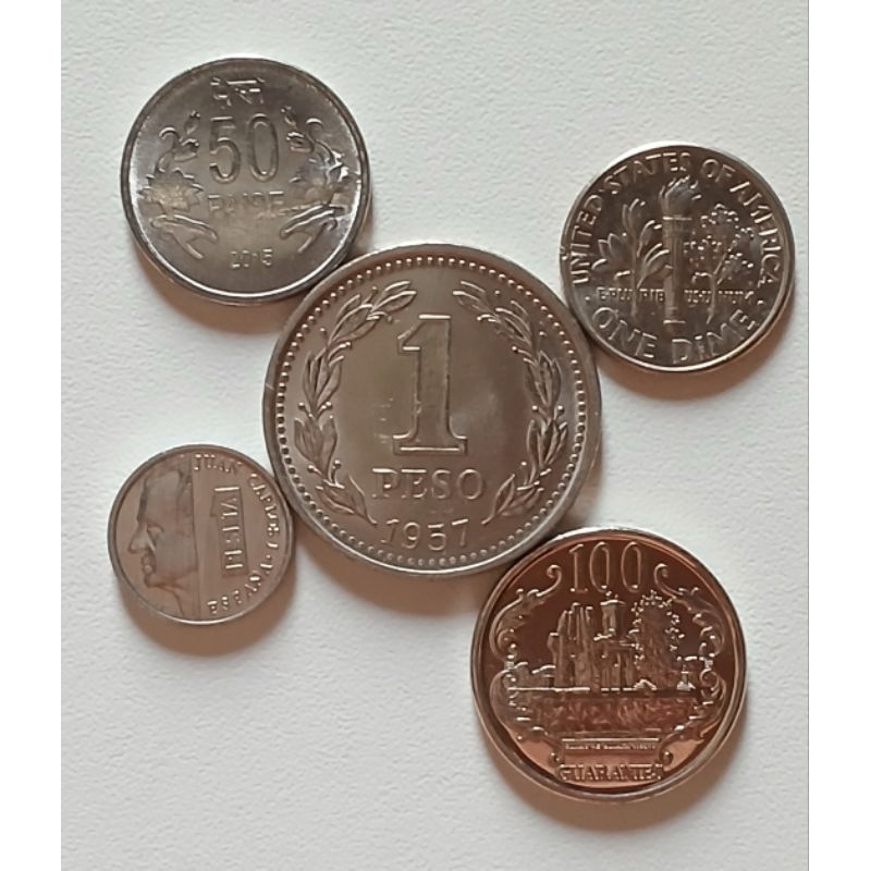 Moedas do Mundo Índia, Espanha, Argentina, EUA, Paraguai.