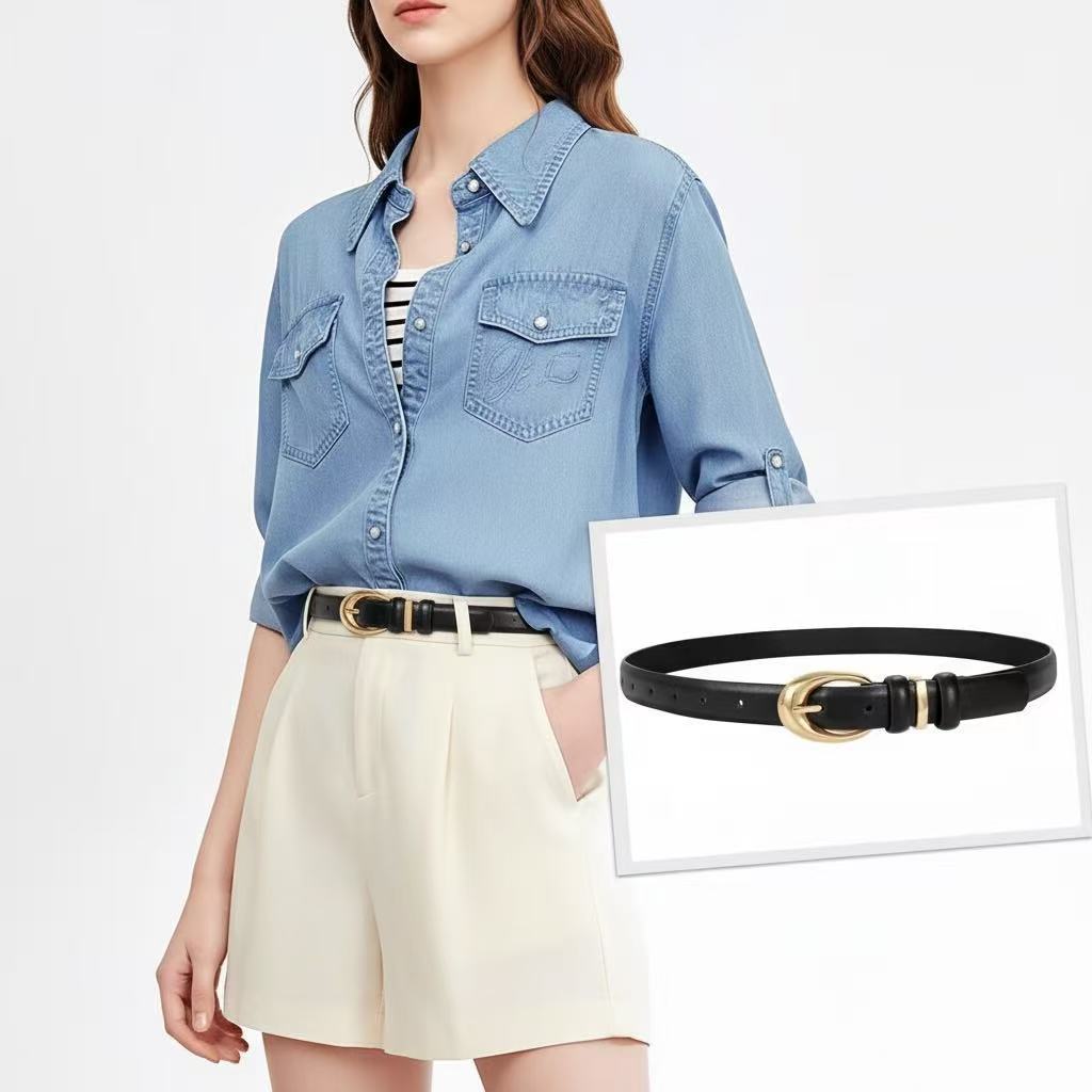 Presente Perfeito para Ela - Cinto de Couro com Fivela Dourada em Oferta na Shopee