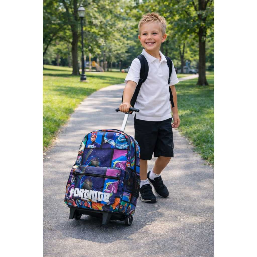 Mochila Escolar Menino MARIO, WANDINHA,FORTINITY de Rodinhas GRANDE ESPACIOSA em Oferta na Shopee