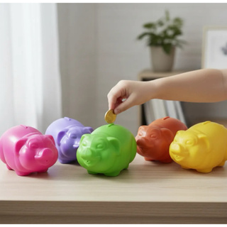 Kit 5 Unidades Cofres Porquinho Plástico Colorido Porta Moedas em Oferta na Shopee