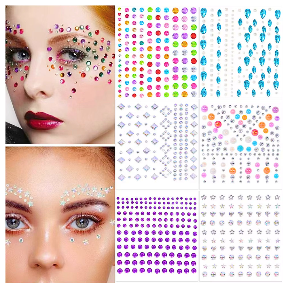Adesivo Facial Cartela Brilho Pedraria Pedrinha Glitter Rosto Corpo Fantasia Carnaval Maquiagem