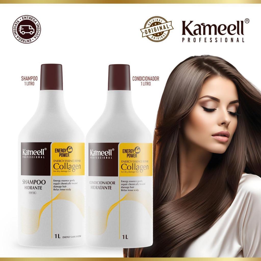 Kit Shampoo e Condicionador Kameell Collagen 1 Litro Profissional – Hidratação e Reparação Capilar