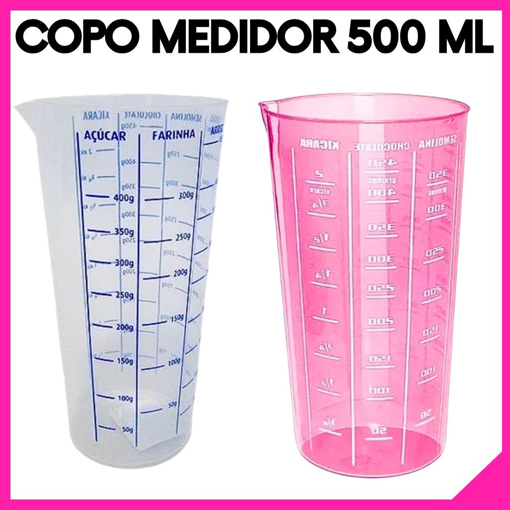 Kit 2 Copo Medidor 500ml Plástico com Escala Para Líquidos Confeitaria Panificação