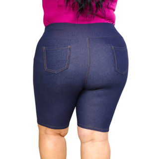 Bermuda Legging Plus Size Feminina Fake Jeans Cintura Alta com Bolso Confortável Zero Transparência em Oferta na Shopee