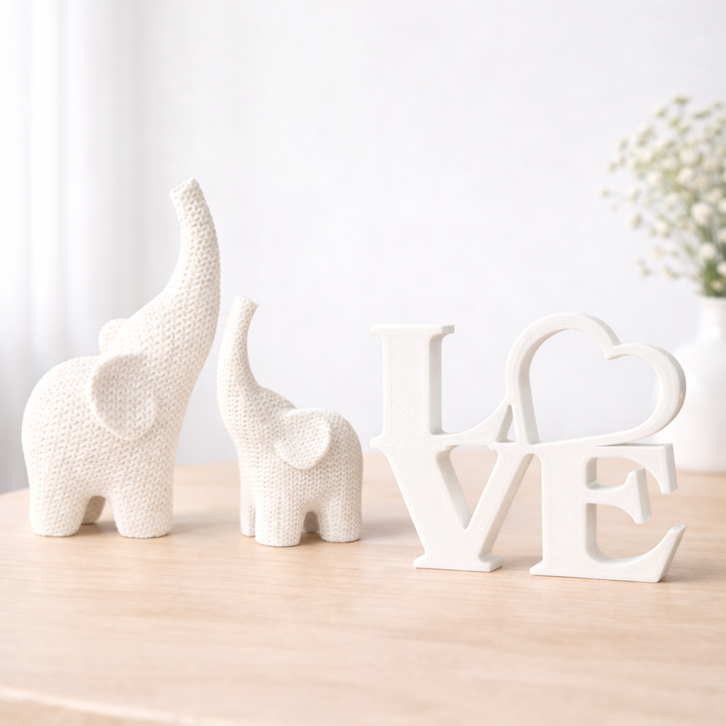 Kit Decoração Elefantes Família + LOVE | Escultura Decorativa Moderna Presente Criativo