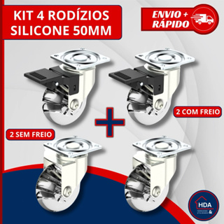 Kit 4 Rodízio Giratório Gel Silicone Rodinha Móveis 50mm 2 com freio + 2 sem freio - HD Ferragens em Oferta na Shopee