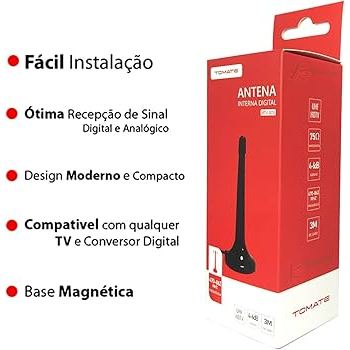 Antena Digital Interna Tomate MTV-3015 para TV — Cabo de 3m e Recepção HDTV UHF/VHF