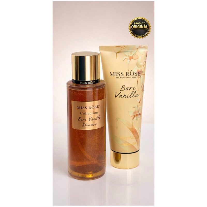 Kit Body Splash Miss Rôse Bare Vanilla Shimmer 250ml+ Creme Hidratante Miss Rôse Bare Vanilla 236ml