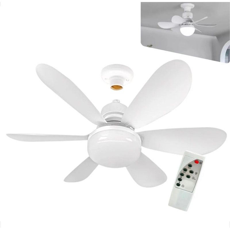 Ventilador Luminária Led 6 Pás 60W Lâmpada Soquete Bocal E27 Teto 3 Cores Luz Branco Amarelo Bivolt