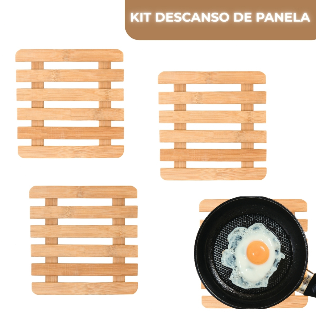 Kit 4 Descanso de Panela de Bambu Mesa Posta Apoio Protetor de Panelas
