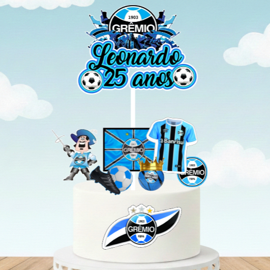 TOPO DO BOLO - TEMA GREMIO GRÊMIO BOLO FULTBOL COM NOME E IDADE