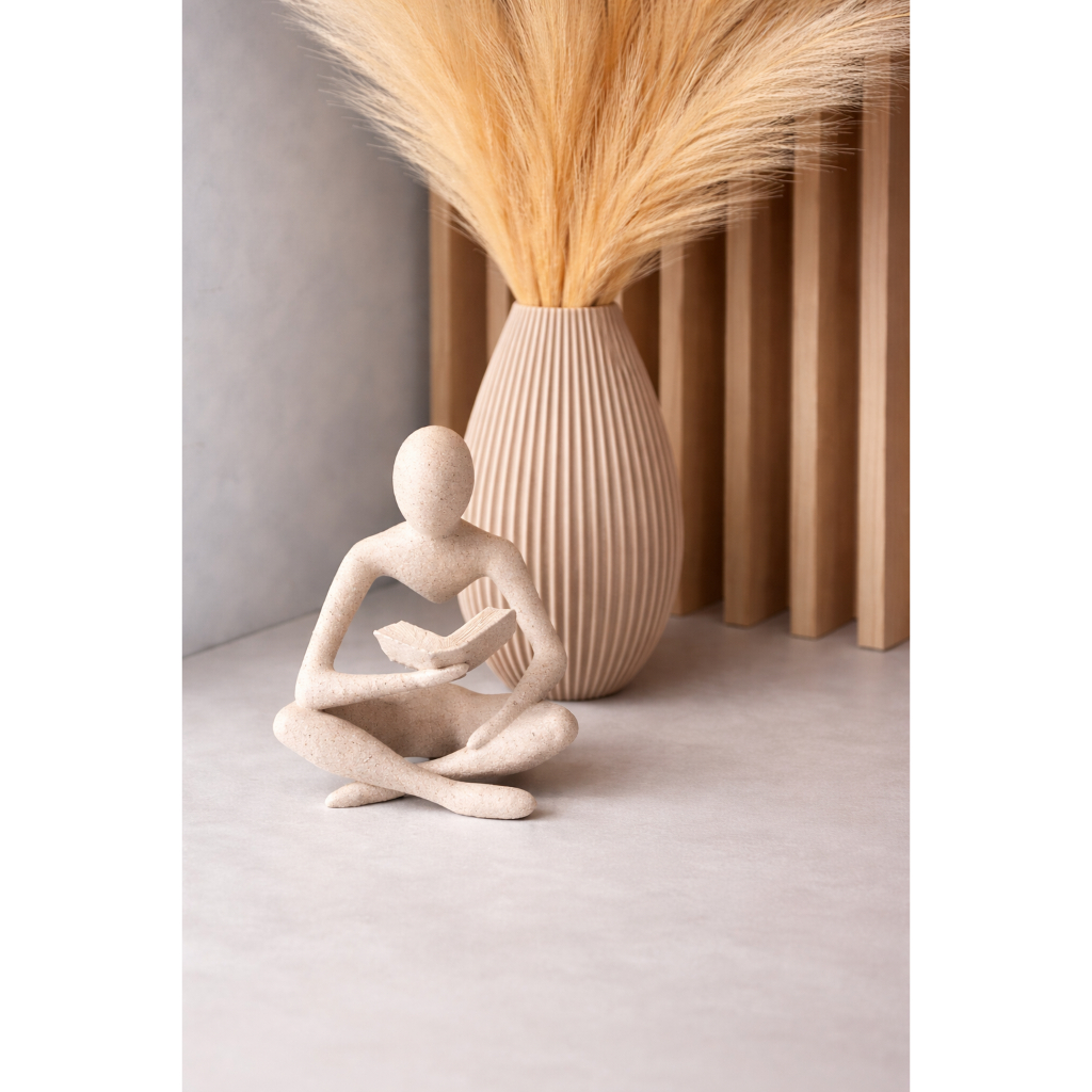 Kit Escultura Leitor + Vaso Decorativo – Ideal para Plantas Artificiais e Arranjos Decorativos