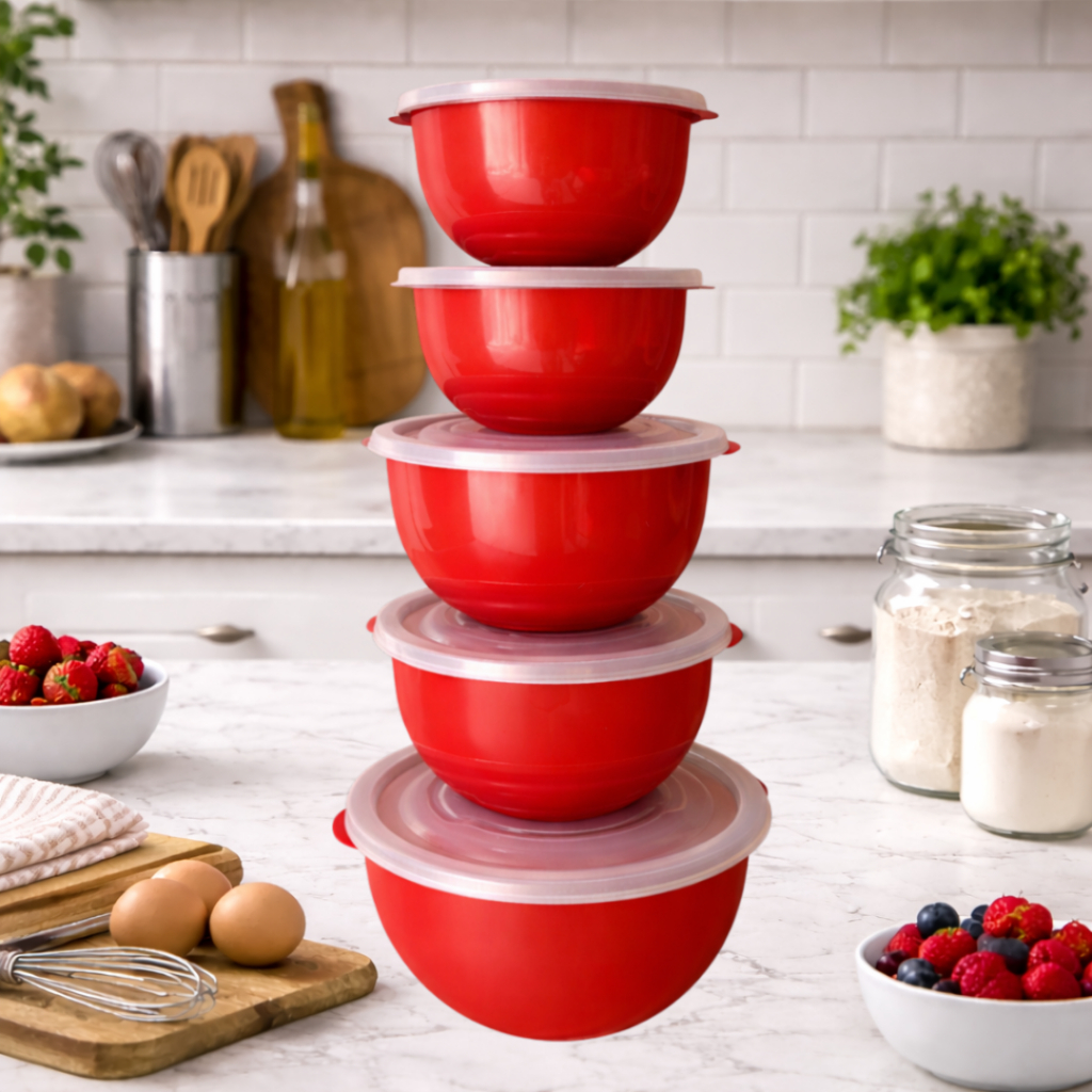 Kit 5 Potes Bowl Jogo de Plástico Hermético P M XG  Saladeira Mantimento vai  microondas e geladeira