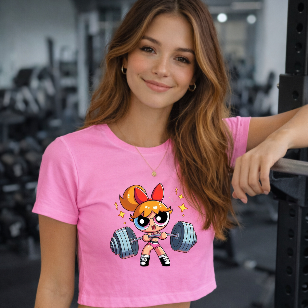 Camiseta Cropped Feminina Academia Estampada Meninas Super Poderosas Fitness Look Treino Estilo Streetwear