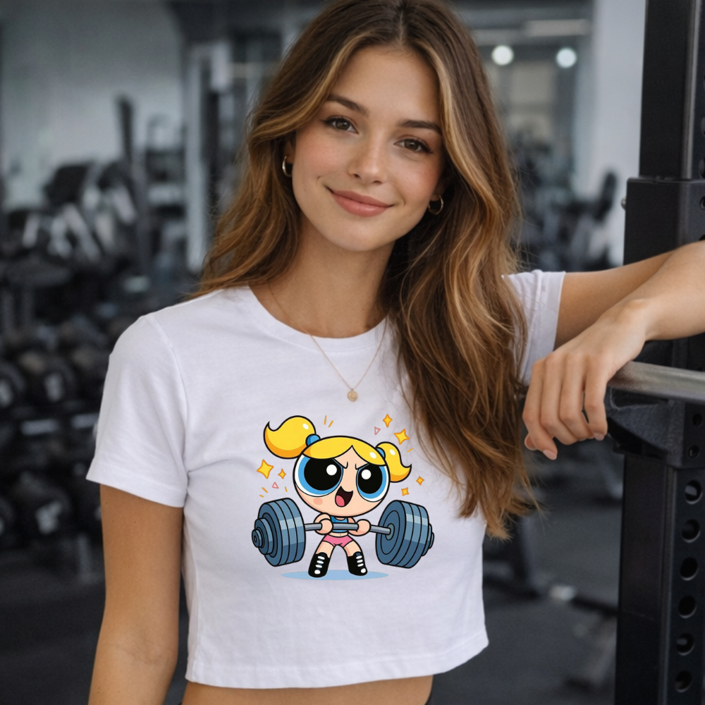 Camiseta Cropped Feminina Academia Estampada Meninas Super Poderosas Fitness Look Treino Estilo Streetwear