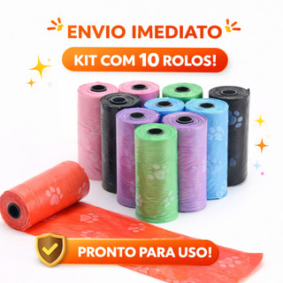 Kit 3/6/10 Rolinhos Saquinho Cata Caca Coco Cachorro Pet Lixo Refil Gato Higienico