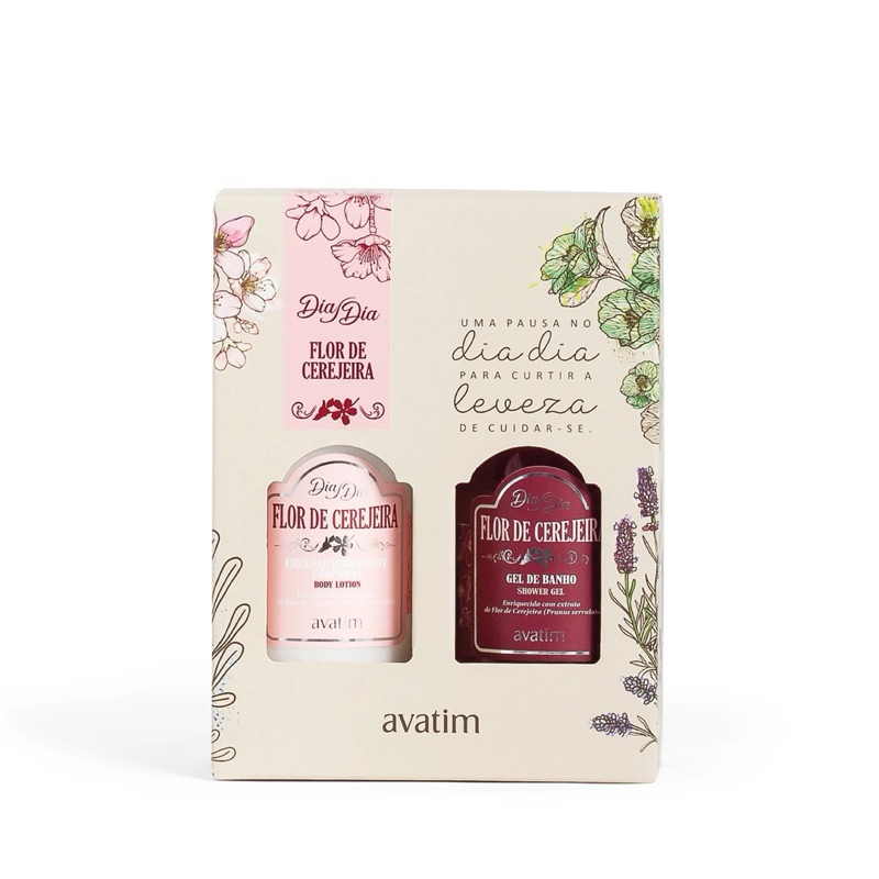 Kit Dia a Dia Flor de Cerejeira Avatim Original | Emulsão Hidratante 200ml + Gel de Banho 200g