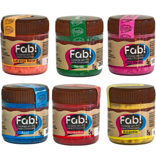 Kit 6 Corantes Alimentício em Pó Para Chocolate 5g Fab! (Azul/Verde/Amarelo/Vermelho/Rosa Neon/Laranja Neon) em Oferta na Shopee