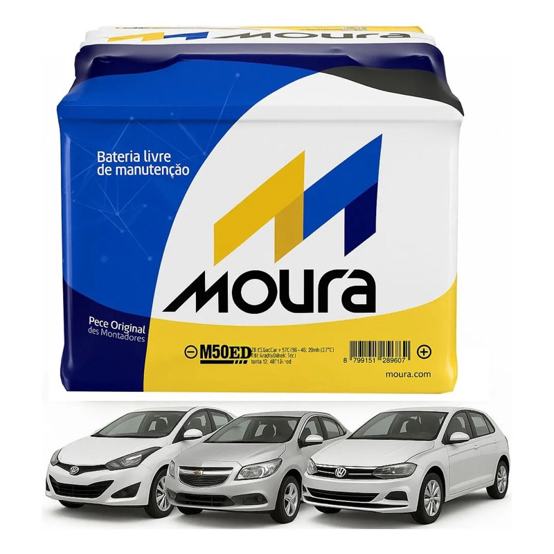 Bateria Moura 50ED 12V 50AH - Polo Direito Positivo - 2 Anos de Garantia de Fábrica