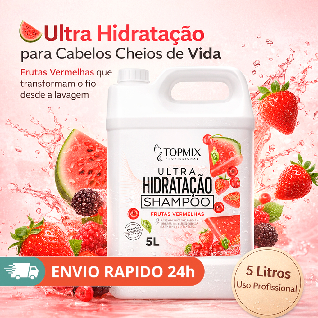 Shampoo Frutas Vermelhas Topmix Profissional 5L – Hidratação Profunda, Brilho Intenso e Lavatório