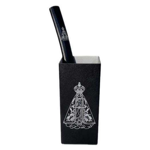 KIT COPO + BOMBA TERERE QUADRADO PRETO NOSSA SENHORA APARECIDA - STALEY - TROTS