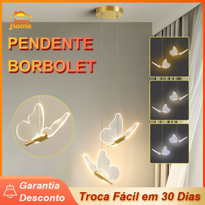Dourado Pendente Led Borboleta 3 Cores em 1 Luz Luminária De Teto Do Quarto Iluminação Criativo em Oferta na Shopee
