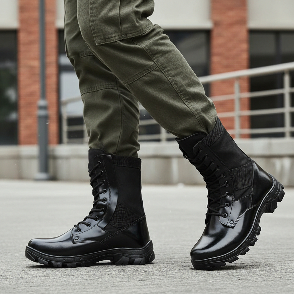 Bota Coturno Segurança Militar Tatico Urbano Com Zíper Couro Legítimo Extra Leve Em Gel
