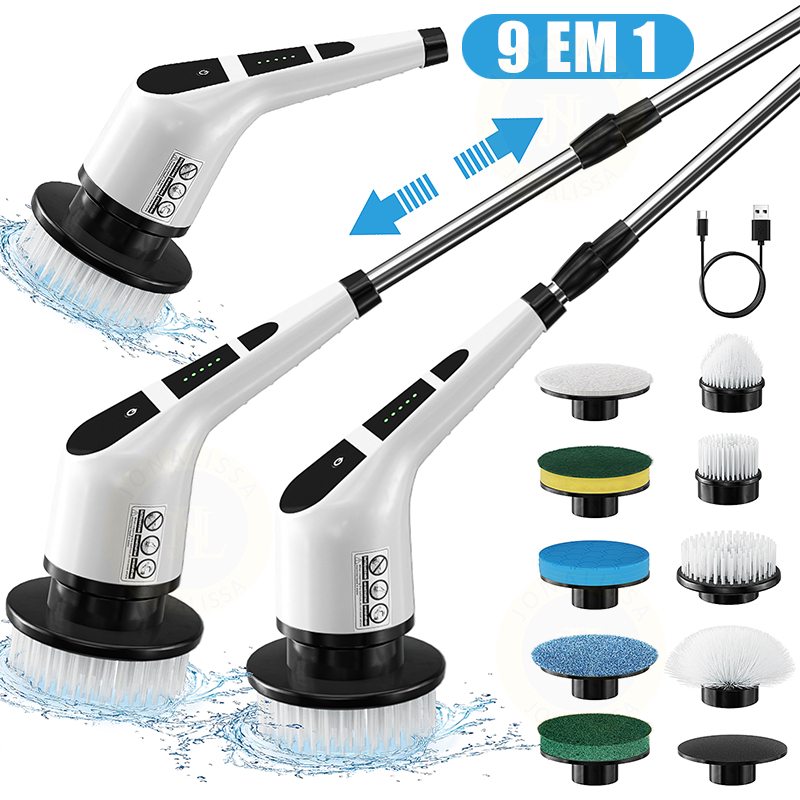 Esfregão Elétrico 9 Em 1 Sem fio Escova De Limpeza Pesada Multiuso 360 Recarregável Giratória