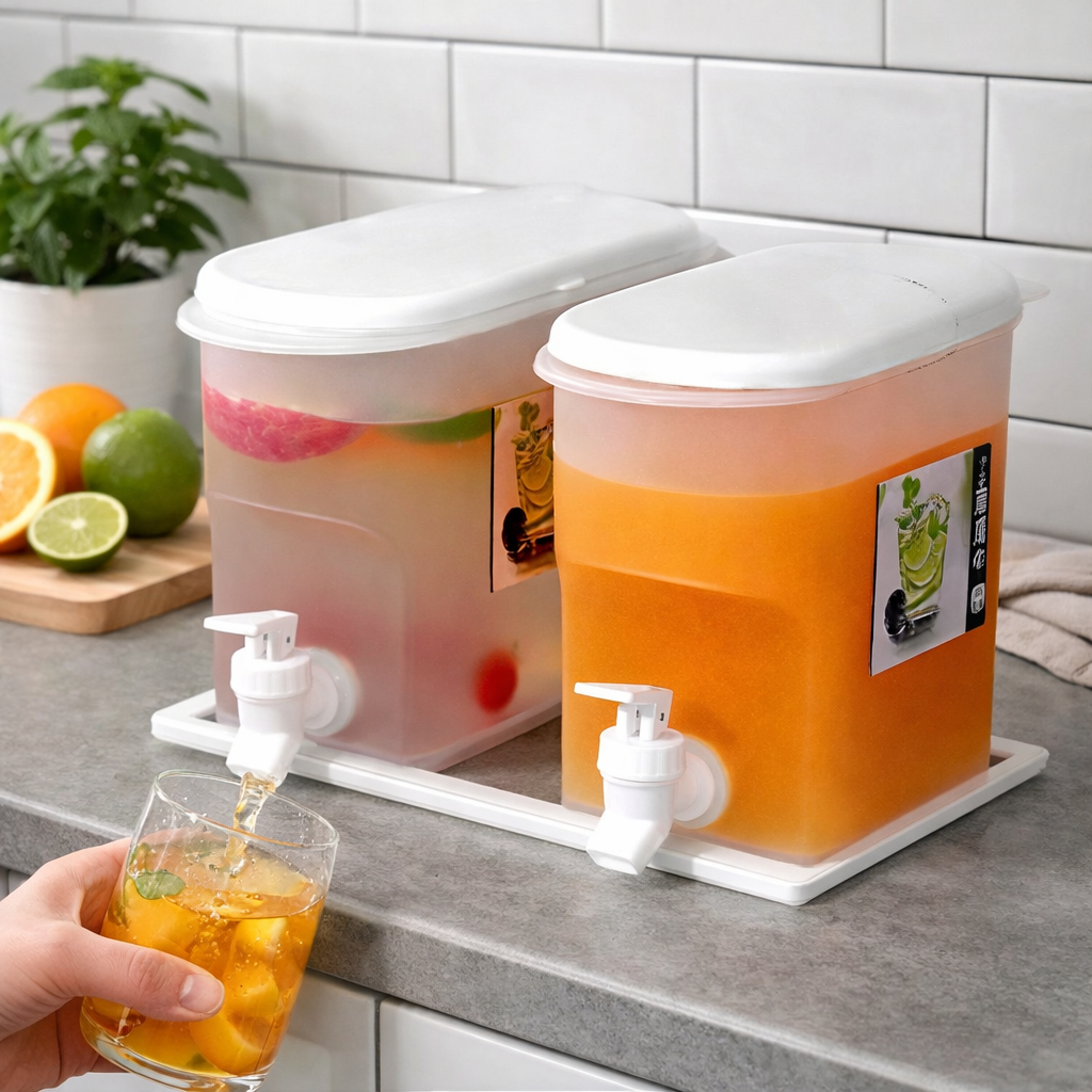 3,0 LITROS Suqueira Plástica Com Tampa Para Geladeira Com Torneira Para Suco Àgua Saborizada Sucos Drinks Bem Compacta7