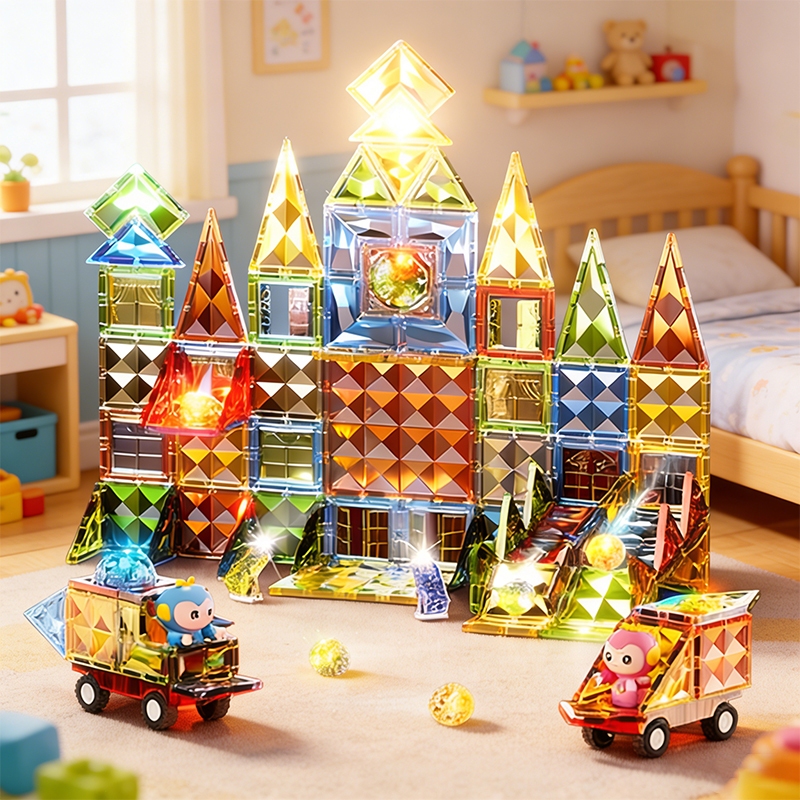 Blocos Magnéticos Infantil 57/87/110/147 Peças Com Luz STEM Criativo Brinquedo Educativo Crianças