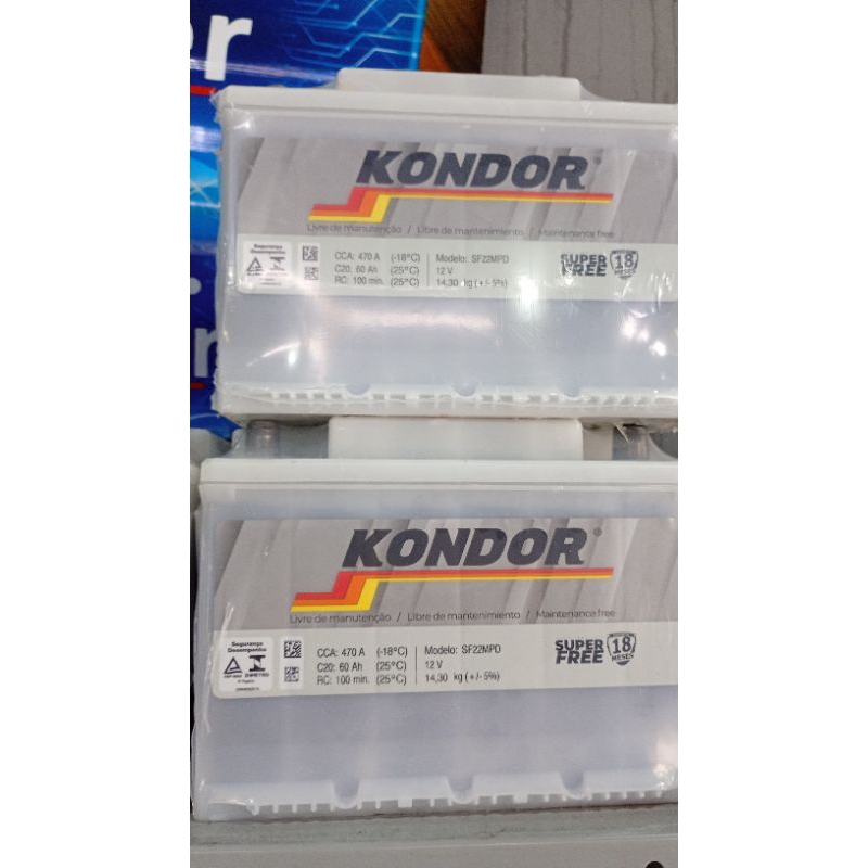 bateria kondor  60 ah 1° linha. produto Original Sem troca. 18 meses de garantia