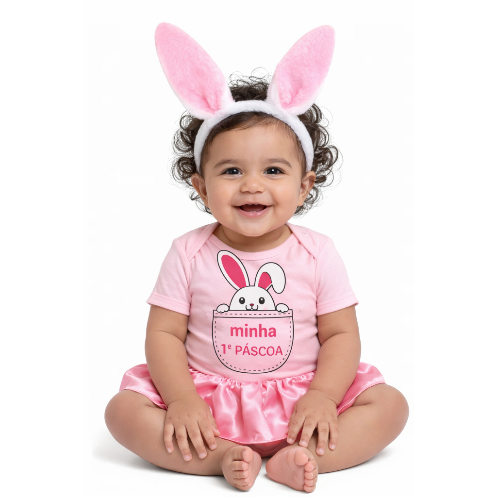 Body Bebe Pascoa Body + Orelhinha Fantasia de Mesversario Tematico de Coelhinho