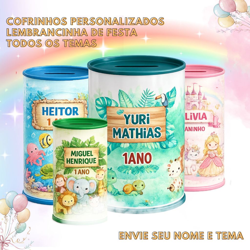 Cofrinhos Lembrancinha Personalizados - TODOS OS TEMAS E CORES Festa Aniversário Infantil, Chá De Bebê