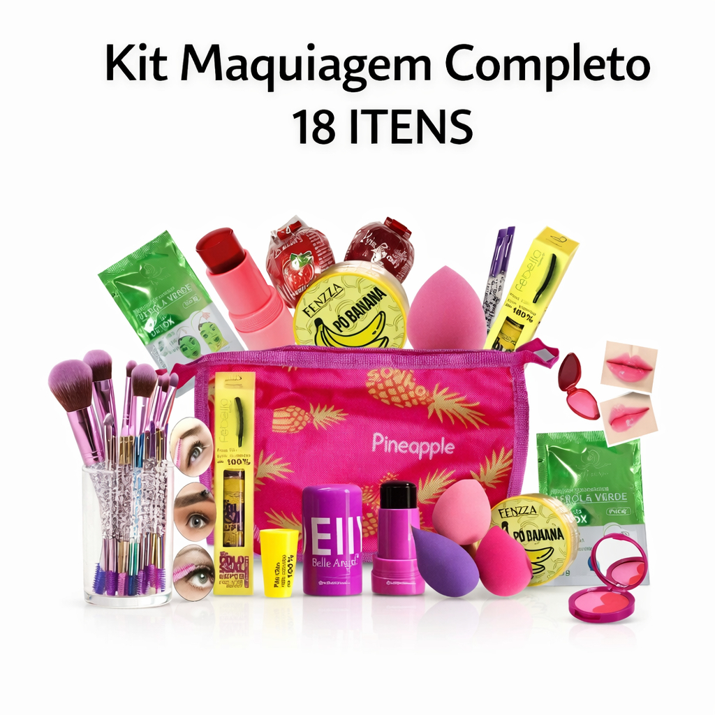 Kit  18 Itens Maquiagem Completo para Presente | Base Batom Gloss Ruby Rose  | Acessórios, Skin Care | Base Batom Gloss