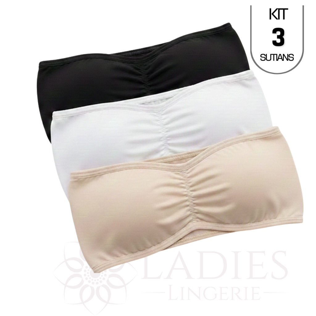 Kit 3 Sutiã Tomara que Caia com Bojo Removível Conforto Soutien sai o bojo sem alça Top faixa Bojo
