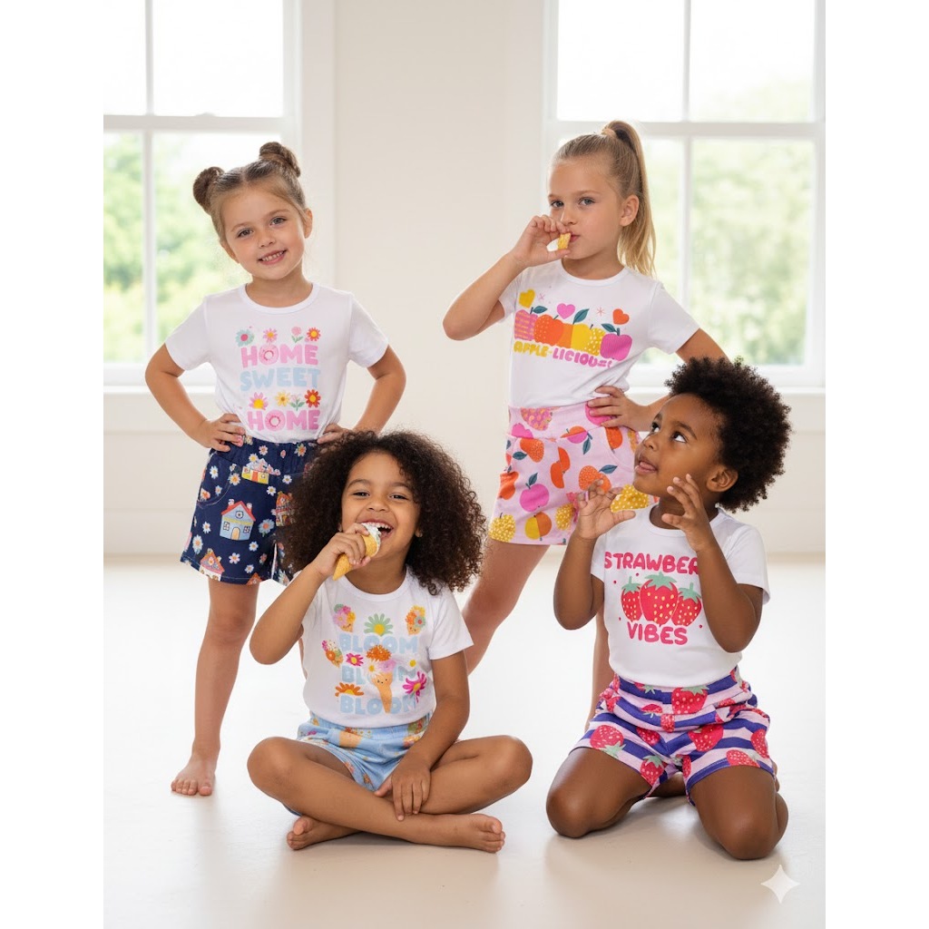 Conjuntos Infantil Menina  Verão Blogueirinha - Blusa e Short Estampado (Várias estampas)