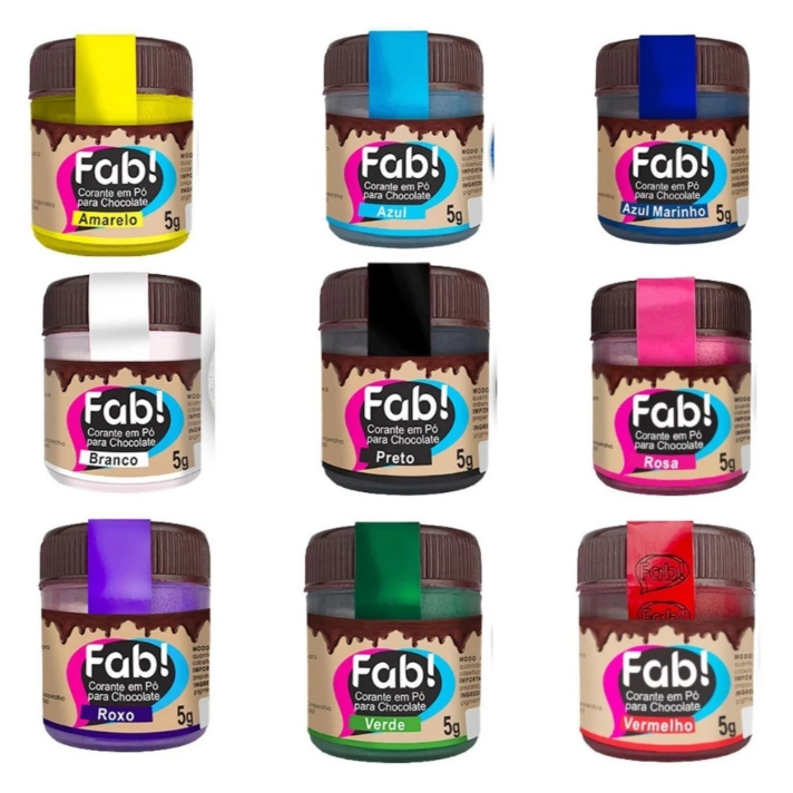 Kit 9 Corantes Alimentício em Pó Para Chocolate 5g Fab! em Oferta na Shopee