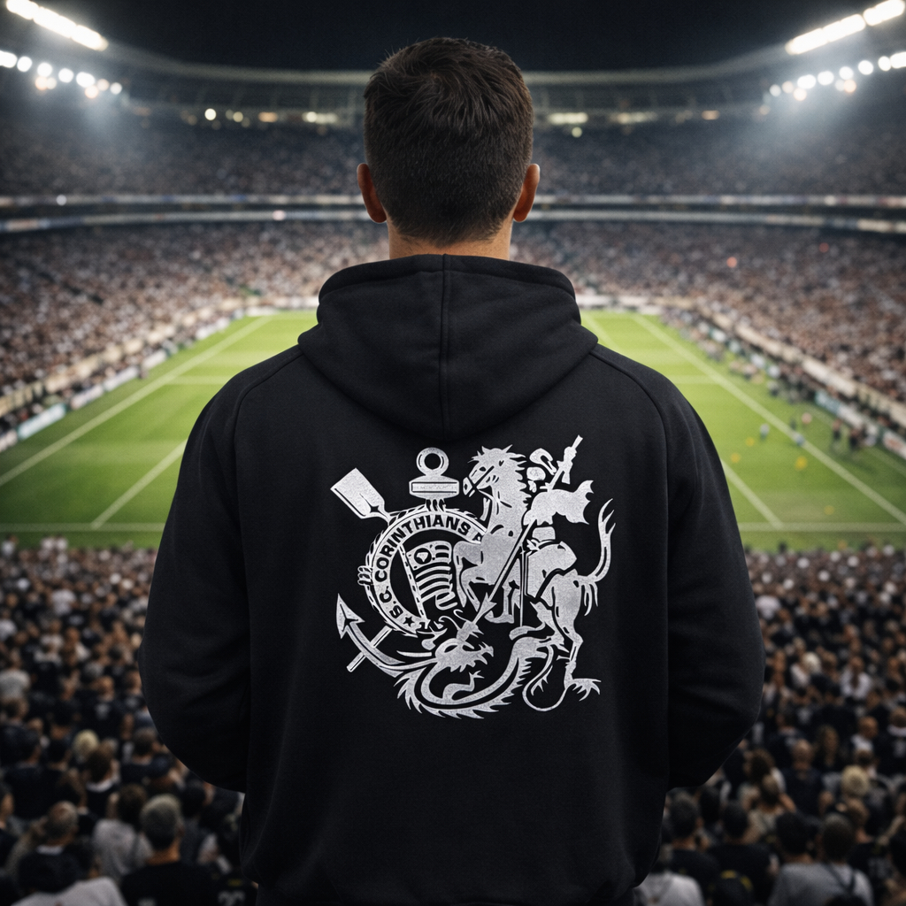Blusa De Frio Estampa De Time Corinthians Moletom Canguru Com Capuz Flanelado Masculina Timão