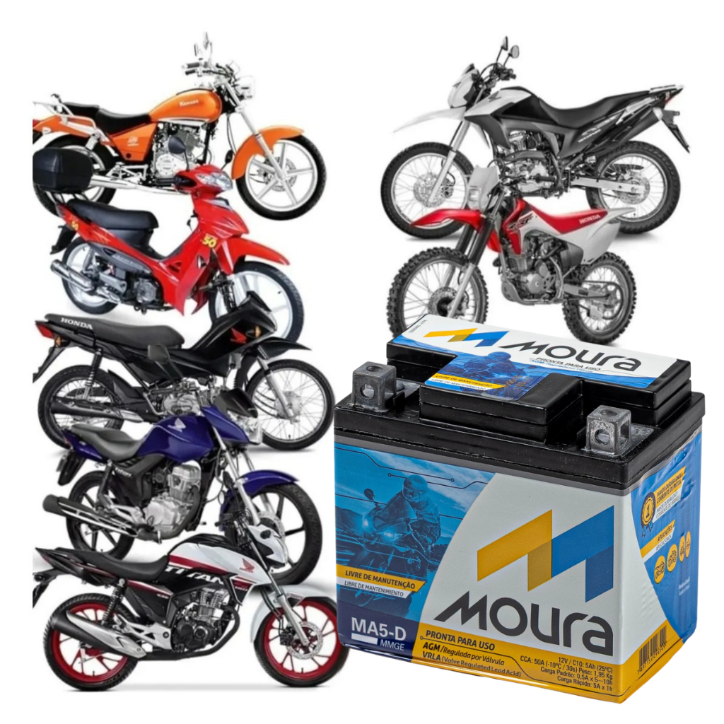 Moura Bateria Moto Ma5-d 12v5ah Honda Cg Titan Fan Biz Bros 125 150 160 pop YAMAHA MOTTU SUZUKI em Oferta na Shopee