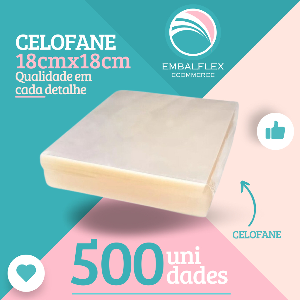 Celofane 18x18 Bopp Transparente kit c/ 500 Unid. Doces e Brownies