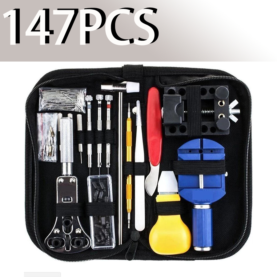 Conjunto de ferramentas para reparo de relógios com 147/16 peças, caixa de ferramentas para reparo e manutenção de relóg