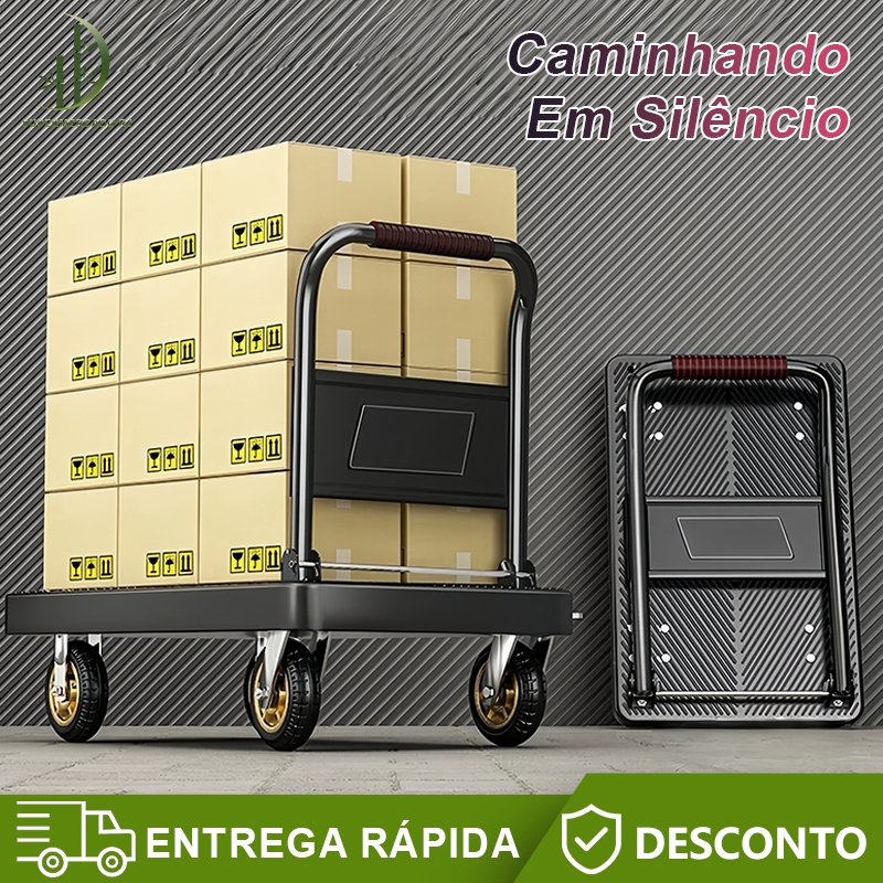 Carrinho De Carga Multiuso Plataforma Aba Dobrável Capacidade Transporte Plataforma Armazé 180KG