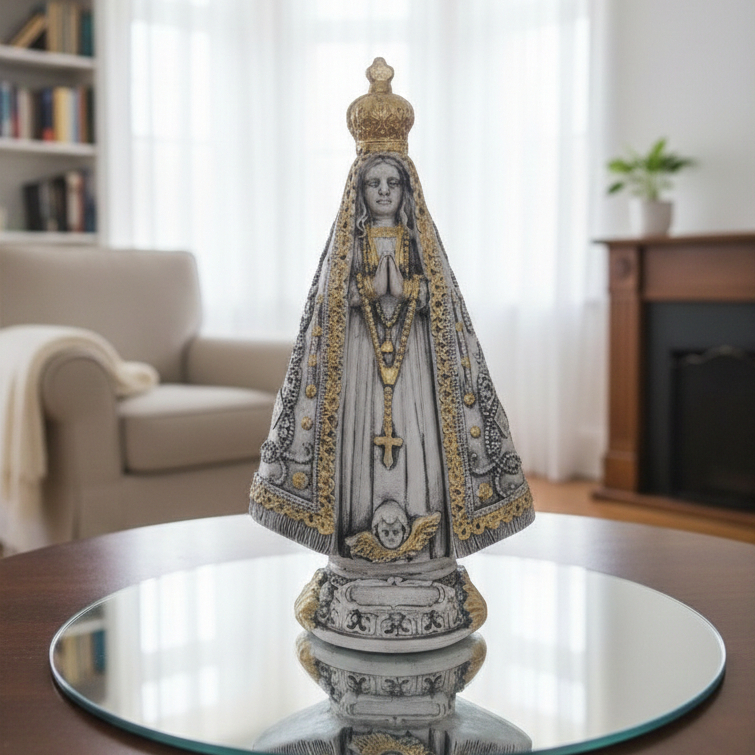 Imagem Nossa Senhora Aparecida em Gesso Efeito Marmorizado Religiosa Decorativa Católica