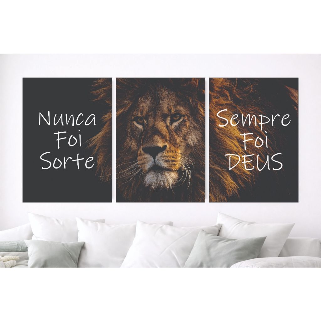 Quadros Decorativos Grande Sala Quarto Leao Nunca Foi Sorte Sempre Foi Deus 122x60 4k