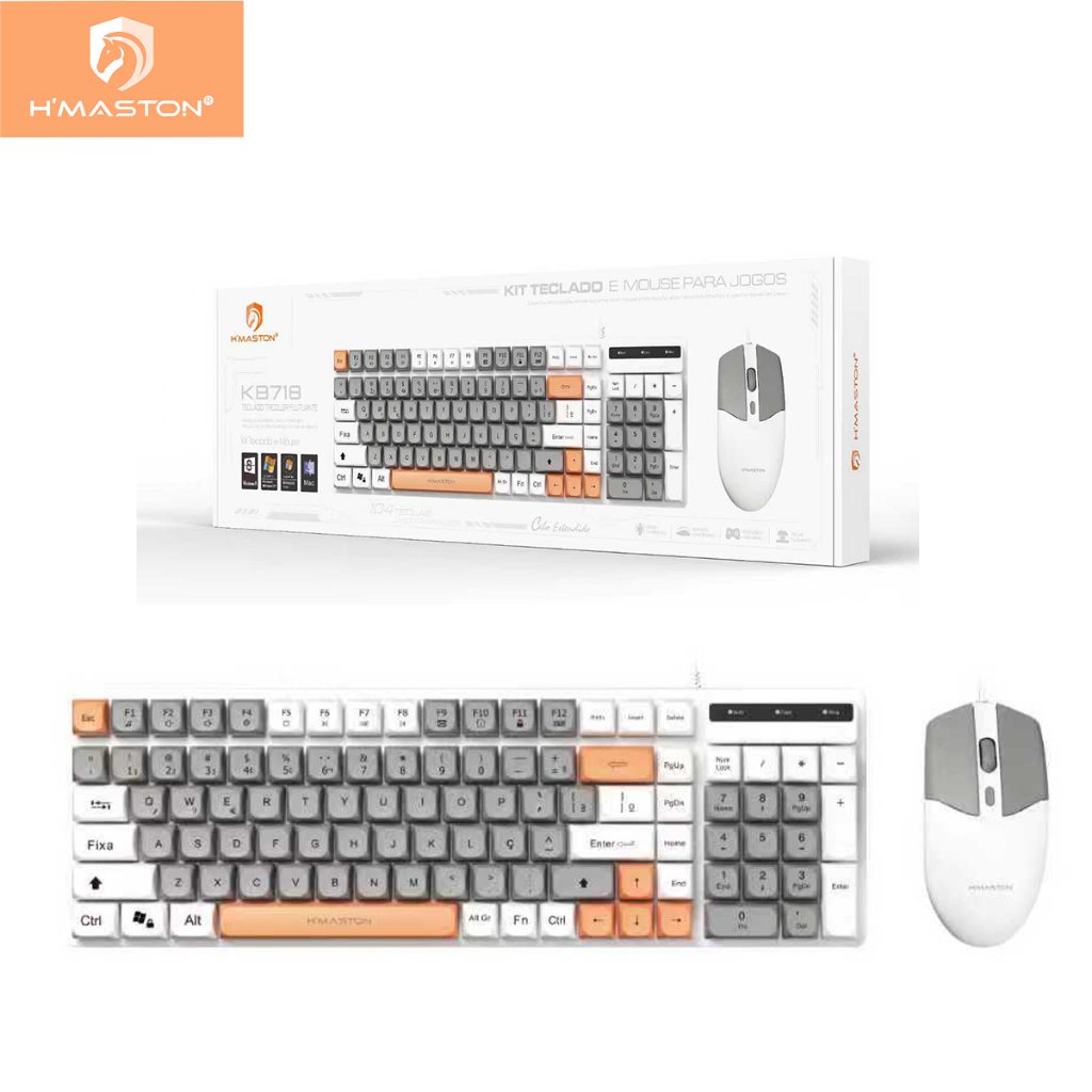 H'maston KB718 Kit Teclado e Mouse Para Jogos com fio 104 Teclas 2000DPI WINDOWS em Oferta na Shopee