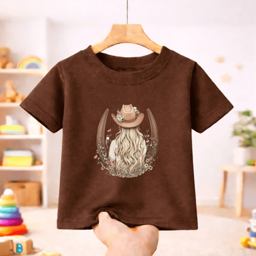 Camiseta Infantil Juvenil Feminina Boiadeira -  Camisa para menina Estampa Ferradura Cavalo -  Tshirt Feminina Fofa