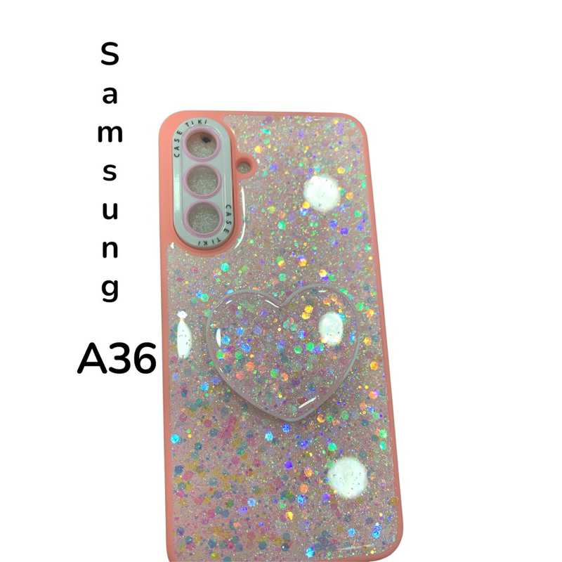 Capa Glitter Holográfica com Coração 3D para Samsung Galaxy A36 – Antichoque Luxo