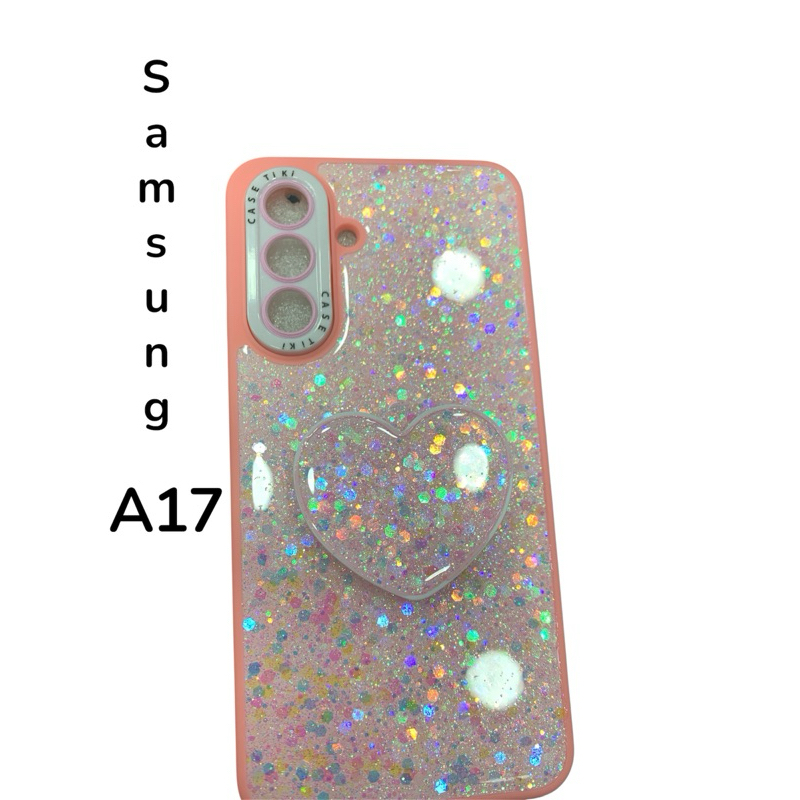 Capa Glitter Holográfica com Coração 3D para Samsung Galaxy A17 – Antichoque Luxo ✨