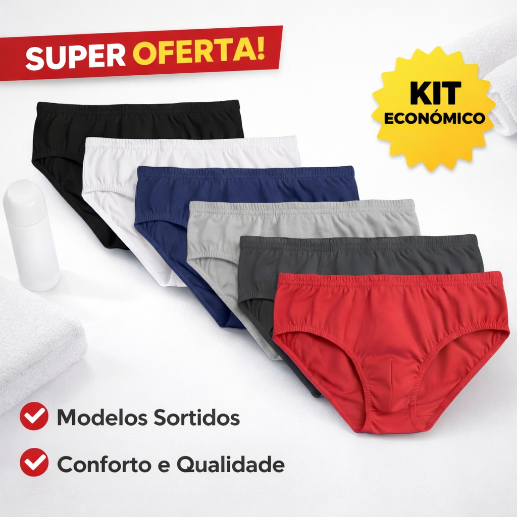 Cueca Slip Algodão 100% Kits de 1 a 9 Peças - Estilo e Conforto Adulto em Oferta na Shopee