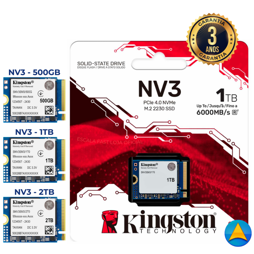 SSD NVME Mini M.2 Kingston 500GB/ 1TB /2TB e 4TB NVMe PCIe 4.0 - SNV3S Para Notebook e PC Original em Oferta na Shopee